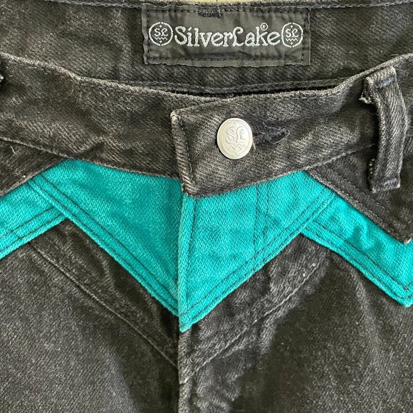 Stylish Black and Teal Women's Jeans - Picture 4 of 6